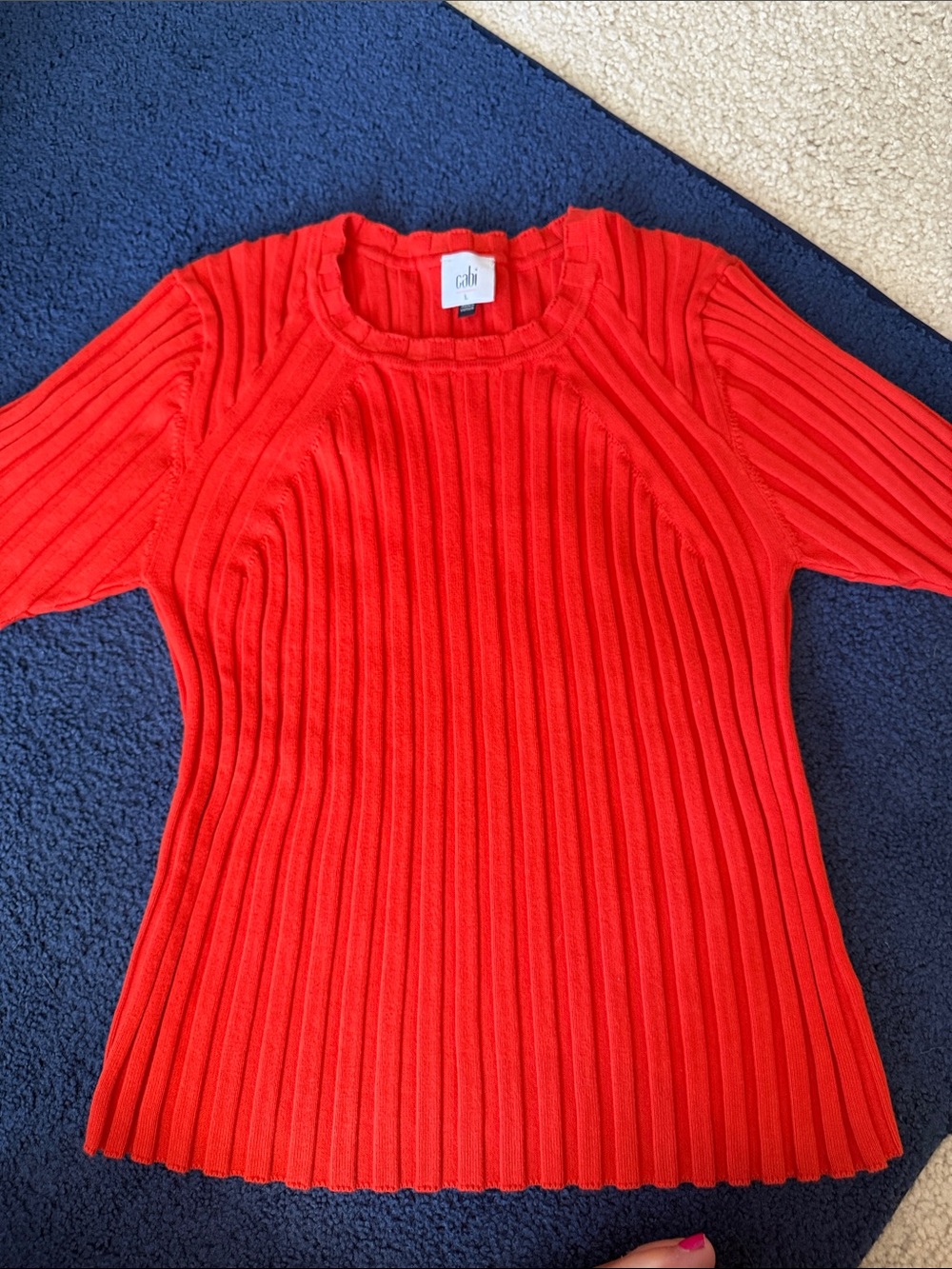 CAbi Orange Ribbed Short-Sleeve Knit